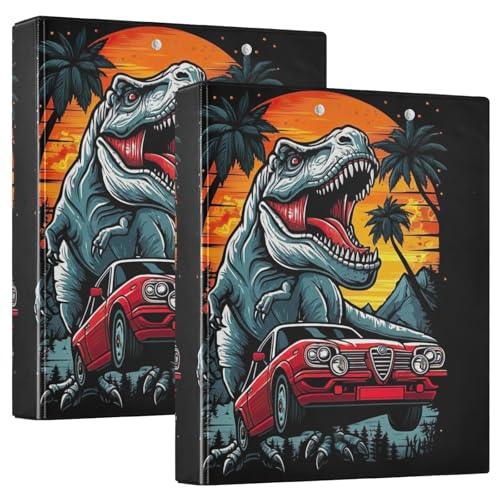Funny Dinosaurier-Ringbuch, 3,8 cm, rund, für 200 Blatt, D-Ringbuch für Schulbedarf, Schwarz, 2 Stück Funny Dinosaurier-Ringbuch, 3,8 cm, rund, für 200 Blatt, D-Ringbuch für Schulbedarf, Schwarz, 2 Stück von CHIFIGNO