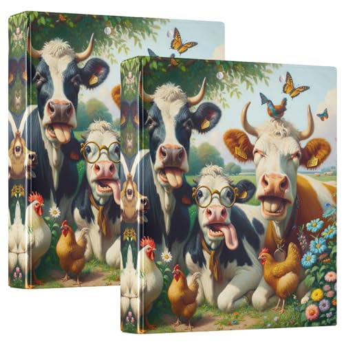 Funny Farm Cows Roosters 3,8 cm Ordner mit 3 Ringen mit 3 Innentaschen, dekoratives süßes Drei-Ringbuch, Basisbuch für Arbeit, Schule, Büro, 2 Stück von CHIFIGNO