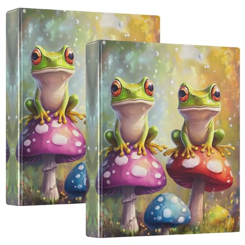 Funny Frogs Mushrooms 3,8 cm Ordner, 3 Ringe mit 3 Innentaschen, 3-Ringbuch, dekoratives Notizbuch, Ordner für Schulbedarf, 2 Stück von CHIFIGNO