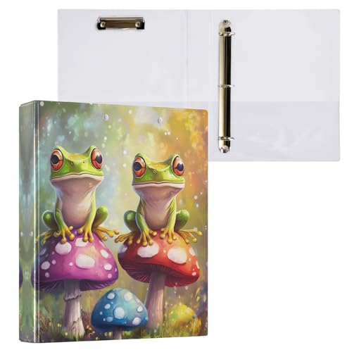 Funny Frogs Mushrooms 3-Ring-Ordner, 3,8 cm, einfacher Ordner-Organizer für 200 Blatt, dekorativer Drei-Ringordner für Arbeit, Schule, Büro, 1 Stück von CHIFIGNO