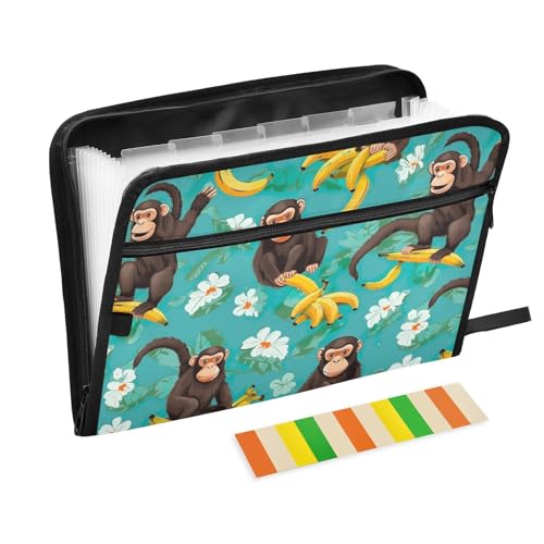 Funny Monkey Bananas Fächermappe mit Reißverschluss, 13 Fächer, Akkordeon-Aktenordner mit Etiketten, A4, Briefform, Türkis Funny Monkey Bananas Fächermappe mit Reißverschluss, 13 Fächer, Akkordeon-Aktenordner mit Etiketten, A4, Briefform, Türkis von CHIFIGNO