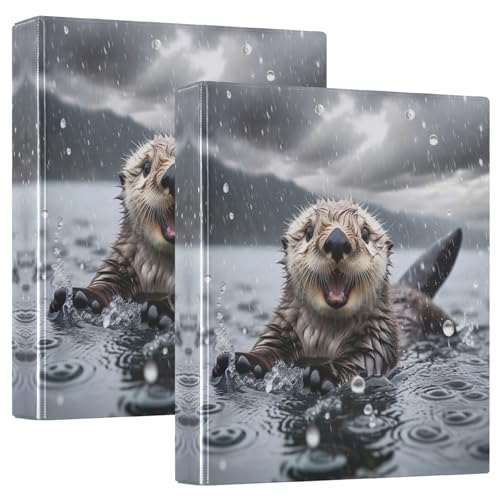 Funny Sea Otter Ordner, 3 Ringe für 200 Blatt, dekoratives süßes Drei-Ringbuch, Basisbuch, Notizbuch für Schule, Büro, Zuhause, 2 Stück von CHIFIGNO