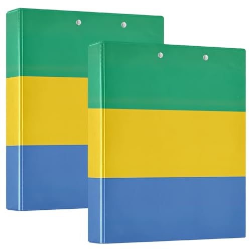 Gabun-Flaggen-Ordner mit 3 Ringen, 3,8 cm, hält 200 Blatt, Drei-Ringordner, dekorativer D-Ringbuch für Schule, Bürobedarf, 2 Stück von CHIFIGNO
