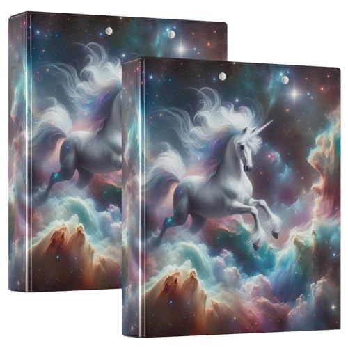 Galaxy Unicorn 3,5 cm Ordner mit 3 Ringen, langlebige Basisordner mit 3 Innentaschen, dekoratives Drei-Ringbuch für Arbeit, Schule, Büro, 2 Stück von CHIFIGNO