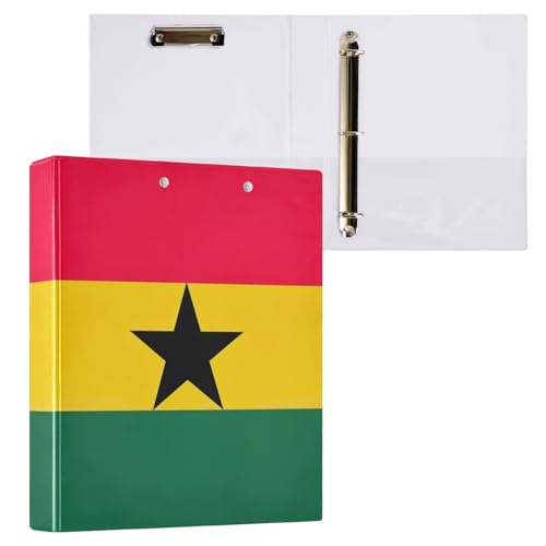 Ghana-Flagge, 3,8 cm, 3-Ringbuch mit 3 Innentaschen, niedlicher Ordner, Drei-Ring-Grundbuch, Notizbuch für Schulbedarf, 1 Packung von CHIFIGNO