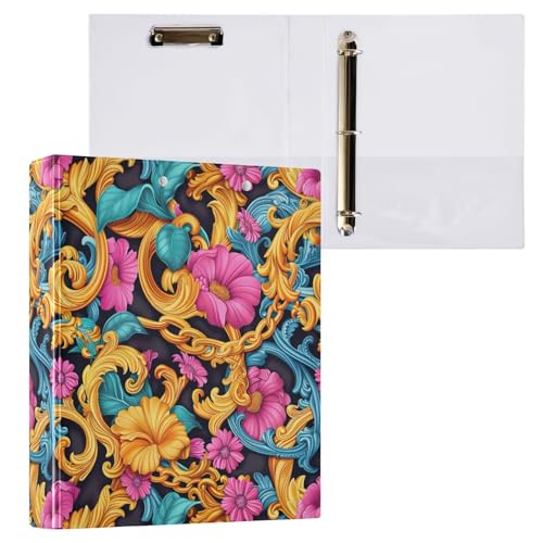 Goldketten mit 3 Ringbüchern mit 3 Ringen, 3,8 cm, mit rutschfestem Metallclip, runder Ringbuch, langlebig, Basisordner für Schulbedarf, 1 Packung von CHIFIGNO