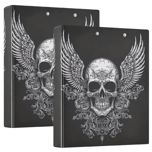 Gothic Skull 3,8 cm Ordner mit 3 Ringen, dekorativ, niedlich, 3-Ringbuch für 200 Blatt, D-Ringbuch für Schule, Büro, 2 Stück von CHIFIGNO