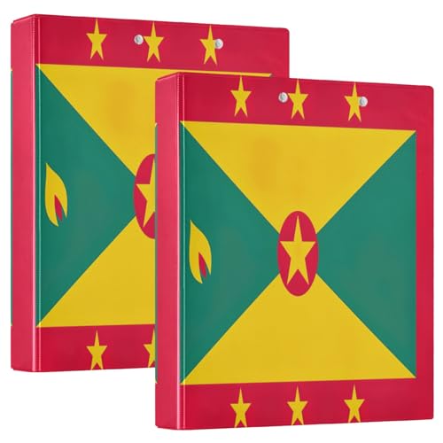 Grenadische Flagge, patriotisches Symbol, 3,8 cm, 3-Ringbuch, einfacher Ordner-Organizer mit rutschfestem Metallclip, niedlicher Ordner, drei Ringe für Schule, Bürobedarf, 2 Stück Grenadische Flagge, patriotisches Symbol, 3,8 cm, 3-Ringbuch, einfacher Ordner-Organizer mit rutschfestem Metallclip, niedlicher Ordner, drei Ringe für Schule, Bürobedarf, 2 Stück von CHIFIGNO
