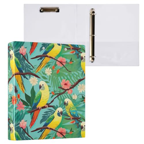 Grün-gelbe Papageien, tropische Blumen, 3-Ringbuch, 3,8 cm, vielseitiger Ordner für 200 Blatt, dekorativer Drei-Ringordner für Schulbedarf, 1 Packung Grün-gelbe Papageien, tropische Blumen, 3-Ringbuch, 3,8 cm, vielseitiger Ordner für 200 Blatt, dekorativer Drei-Ringordner für Schulbedarf, 1 Packung von CHIFIGNO