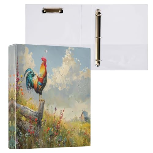 Hahn und Wildblumen, 3-Ringbuch, 3,8 cm, für 200 Blatt, dekorativer niedlicher Drei-Ringordner, Organizer für Schule, Büro, 1 Packung von CHIFIGNO