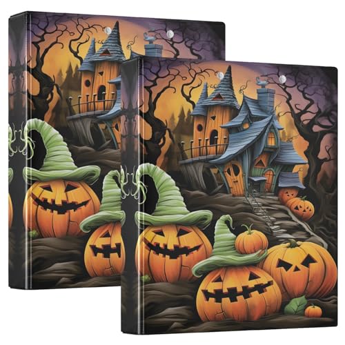 Halloween-Haus-Kürbis-Ordner mit 3 Ringen, 3,8 cm, grundlegender Ordner-Organizer für 200 Blatt, Drei-Ringordner, dekorativ für Schulbedarf, 2 Stück von CHIFIGNO
