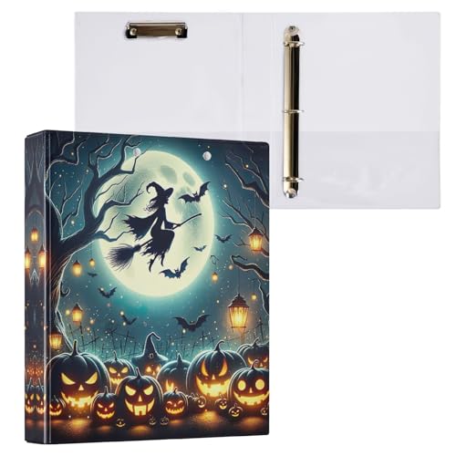 Halloween Night Funny Pumpkins 3 Ringbücher 3,8 cm mit Anti-Rutsch-Clip, dekoratives Drei-Ringbuch, langlebige Basisordner für Schulbedarf, 1 Packung von CHIFIGNO