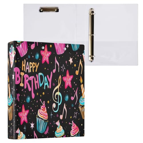 Happy Birthday 3,8 cm 3-Ringbücher mit 3 Innentaschen, dekorativer niedlicher D-Ringordner für Schule, Bürobedarf, 1 Packung von CHIFIGNO