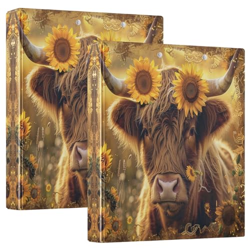 Highland Cow Retro-Sonnenblumen-3-Ringbuch, 3,8 cm, dekorativ, niedlich, 3-Ringbuch, hält 200 Blatt, Basisbuch, Notizbuch für Schulbedarf, 2 Stück Highland Cow Retro-Sonnenblumen-3-Ringbuch, 3,8 cm, dekorativ, niedlich, 3-Ringbuch, hält 200 Blatt, Basisbuch, Notizbuch für Schulbedarf, 2 Stück von CHIFIGNO