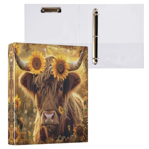 Highland Cow Retro-Sonnenblumen-Ordner mit 3 Ringen, 3,8 cm, hält 200 Blatt, dekorativ, niedlich, Drei-Ringbuch, langlebig, Basisordner für Schule, Büro, Zuhause, 1 Packung Highland Cow Retro-Sonnenblumen-Ordner mit 3 Ringen, 3,8 cm, hält 200 Blatt, dekorativ, niedlich, Drei-Ringbuch, langlebig, Basisordner für Schule, Büro, Zuhause, 1 Packung von CHIFIGNO