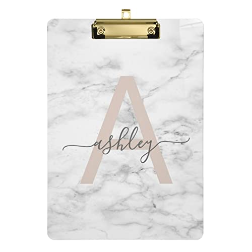 Personalisiertes, schickes weißes Marmor-Acryl-Klemmbrett, A4-Klemmbretter in Briefgröße mit Text-Logo, für Studenten, Männer, Frauen, 22,9 x 31,8 cm, mit niedrigem Profil-Metallclip von CHIFIGNO
