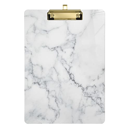 Klemmbrett aus weißem natürlichem Marmor, A4, Standardgröße, Hartfaserplatte mit niedrigem Profil, Metallclip für Studenten, Männer, Frauen, 22,9 x 31,8 cm von CHIFIGNO
