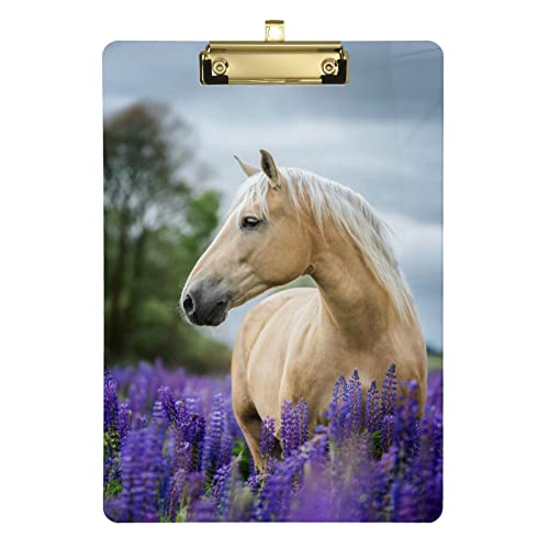 Lavendelblumen Palomino Pferd Klemmbrett A4 Briefgröße Hartfaserplatte mit niedrigem Profil Metallclip für Büros Schule Klassenzimmer 22,9 x 31,8 cm von CHIFIGNO