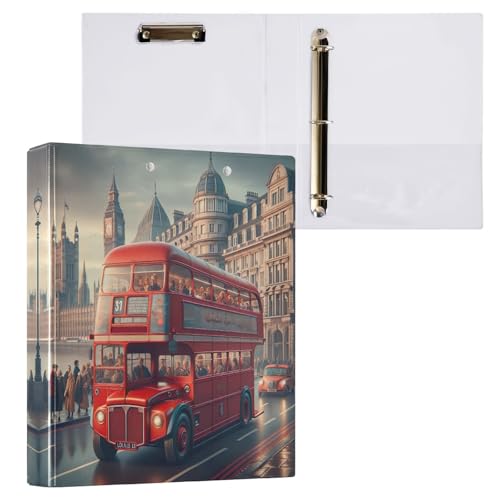 London Red Bus 3,8 cm 3-Ringordner, langlebige Basisordner für 200 Blatt, dekorativer Drei-Ringordner für Schule, Büro, Zuhause, 1 Packung London Red Bus 3,8 cm 3-Ringordner, langlebige Basisordner für 200 Blatt, dekorativer Drei-Ringordner für Schule, Büro, Zuhause, 1 Packung von CHIFIGNO