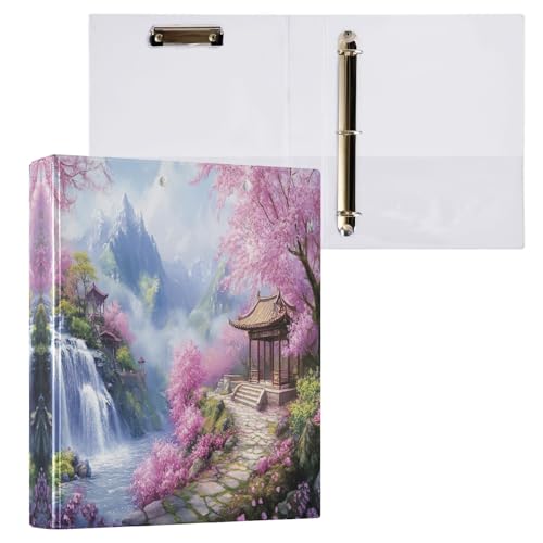 Mountain Waterfall Ordner mit 3 Ringen, 3,8 cm, runder Ringordner mit 3 Innentaschen, langlebig, Basisordner für Schule, Bürobedarf, 1 Packung von CHIFIGNO