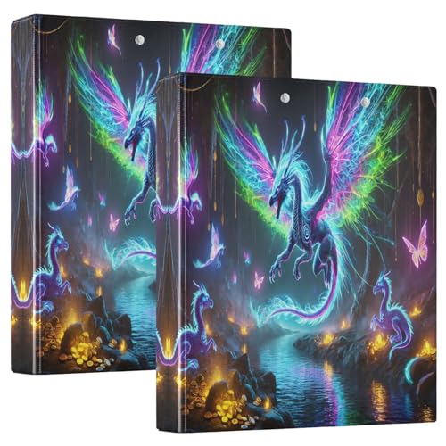 Neon Dragons 3,8 cm 3-Ringbuch, Basic Binder Notizbuch mit Anti-Rutsch-Clip, dekoratives süßes Drei-Ringbuch für Schulbedarf, 2 Stück Neon Dragons 3,8 cm 3-Ringbuch, Basic Binder Notizbuch mit Anti-Rutsch-Clip, dekoratives süßes Drei-Ringbuch für Schulbedarf, 2 Stück von CHIFIGNO