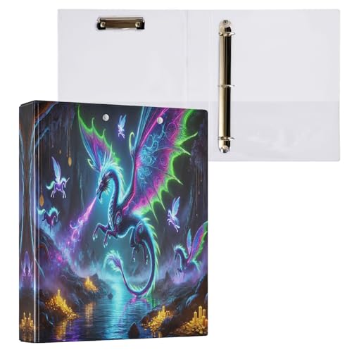 Neon Dragons 3,8 cm Ordner, 3 Ringe, D-Ringbuch, hält 200 Blatt, Drei-Ringbuch, dekorativ für Schule, Bürobedarf, 1 Packung von CHIFIGNO