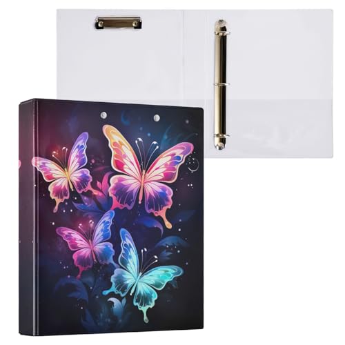 Neon-Schmetterlinge, 3,8 cm, 3 Ringe mit rutschfestem Clip, dekorativer Drei-Ringbuch, vielseitiger Ordner für Schule, Bürobedarf, 1 Packung von CHIFIGNO