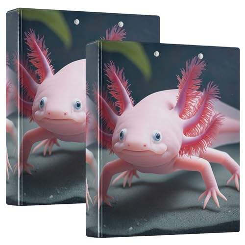 Niedliche Axolotl 3,8 cm Ordner mit 3 Ringen mit rutschfestem Clip, runder Ringbuch, Organizer für Schulbedarf, 2 Stück von CHIFIGNO