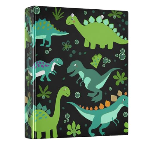 Niedliche Cartoon-Dinosaurier, schwarz, 3,8 cm, 3-Ringordner, Organizer mit 3 Innentaschen, dekorativer niedlicher Drei-Ringordner für Schule, Büro, 1 Packung Niedliche Cartoon-Dinosaurier, schwarz, 3,8 cm, 3-Ringordner, Organizer mit 3 Innentaschen, dekorativer niedlicher Drei-Ringordner für Schule, Büro, 1 Packung von CHIFIGNO