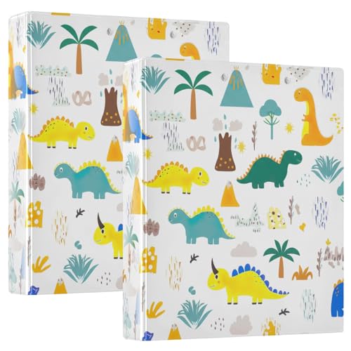 Niedliche Cartoon-Dinosaurier-Ordner, 3,8 cm, 3-Ringbinder, langlebig, für 200 Blatt, dekorativ, niedlich, Drei-Ringbuch für Arbeit, Schule, Büro, 2 Stück von CHIFIGNO