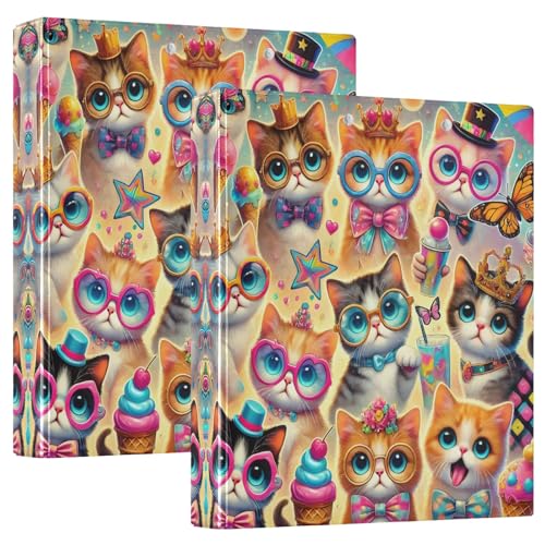 Niedliche Cartoon-Katze, Eiscreme-Schmetterlinge, 3 Ringbücher, 3,8 cm, einfaches Ordner, Notizbuch, hält 200 Blatt, dekorativer niedlicher Ordner für Schule, Bürobedarf, 2 Stück Niedliche Cartoon-Katze, Eiscreme-Schmetterlinge, 3 Ringbücher, 3,8 cm, einfaches Ordner, Notizbuch, hält 200 Blatt, dekorativer niedlicher Ordner für Schule, Bürobedarf, 2 Stück von CHIFIGNO