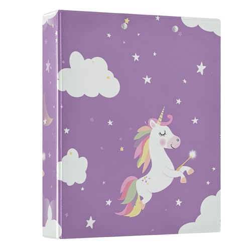 Niedliche Einhorn-Wolken-Ordner mit 3 Ringen, 3,8 cm, hält 200 Blatt, dekorativer D-Ringordner für Arbeit, Schule, Büro, 1 Packung von CHIFIGNO