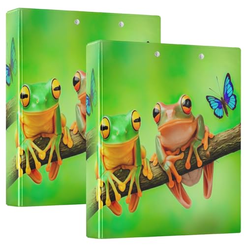 Niedliche Frösche und Schmetterlinge, Grün, 3,5 cm, Ordner-Organizer mit 3 Ringen, mit rutschfestem Clip, dekorativer Drei-Ringordner für Arbeit, Schule, Büro, 2 Stück von CHIFIGNO
