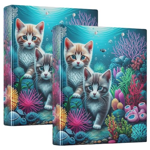 Niedliche Katzen, buntes Korallenblau, 3,5 cm, 3-Ringbuch mit 3 Ringen, dekorativer Drei-Ringordner mit rutschfestem Clip, vielseitige Ordner für Schulbedarf, 2 Stück Niedliche Katzen, buntes Korallenblau, 3,5 cm, 3-Ringbuch mit 3 Ringen, dekorativer Drei-Ringordner mit rutschfestem Clip, vielseitige Ordner für Schulbedarf, 2 Stück von CHIFIGNO