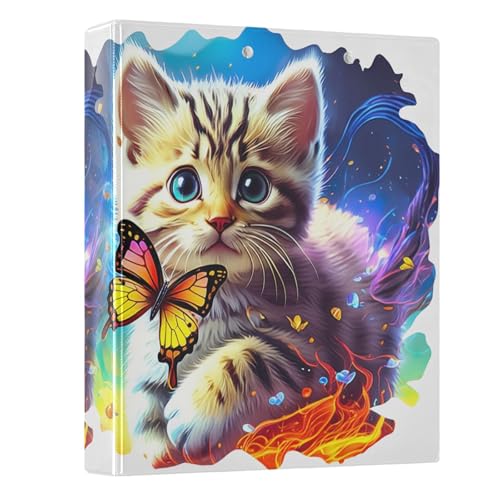 Niedliche Katzen- und Schmetterlings-Ordner, 3,8 cm, 3 Ringe für 200 Blatt, runder Ringbuch, Notizbuch für Arbeit, Schule, Büro, 1 Stück Niedliche Katzen- und Schmetterlings-Ordner, 3,8 cm, 3 Ringe für 200 Blatt, runder Ringbuch, Notizbuch für Arbeit, Schule, Büro, 1 Stück von CHIFIGNO