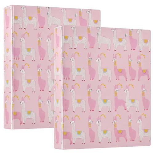 Niedliche Lamas 3-Ringbücher mit 3 Ringen, 3,8 cm, dekorativer Drei-Ringordner mit 3 Innentaschen, Notizbuchordner für Schule, Büro, Zuhause, 2 Stück von CHIFIGNO