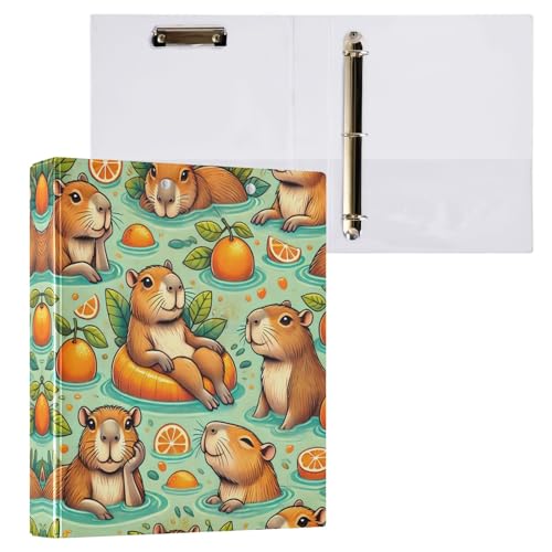 Niedliche Meerschweinchen-Orangen 3-Ring-Ordner 3,8 cm mit 3 Innentaschen, runder Ringbuch, vielseitiger Ordner für Schule, Büro, Zuhause, 1 Stück von CHIFIGNO