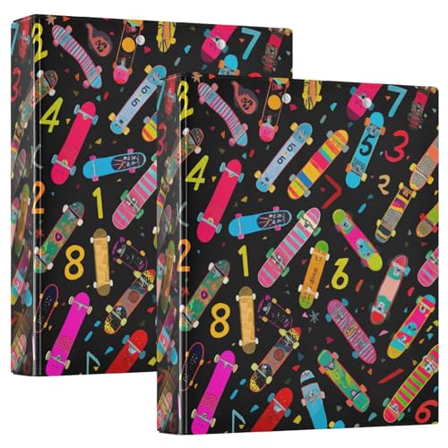 Niedliche Skateboard-Zahlen, schwarz, 3 Ringbücher, 3,8 cm, mit rutschfestem Clip, niedlicher Ordner, drei Ringe, Basisordner für Schule, Büro, 2 Stück Niedliche Skateboard-Zahlen, schwarz, 3 Ringbücher, 3,8 cm, mit rutschfestem Clip, niedlicher Ordner, drei Ringe, Basisordner für Schule, Büro, 2 Stück von CHIFIGNO