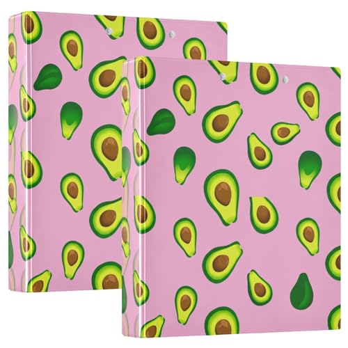 Niedliche grüne Avocado-Ordner mit 3 Ringen, 3,8 cm, mit rutschfestem Clip, Drei-Ringbuch, dekorativ, vielseitig, Ordner für Schule, Büro, 2 Stück von CHIFIGNO