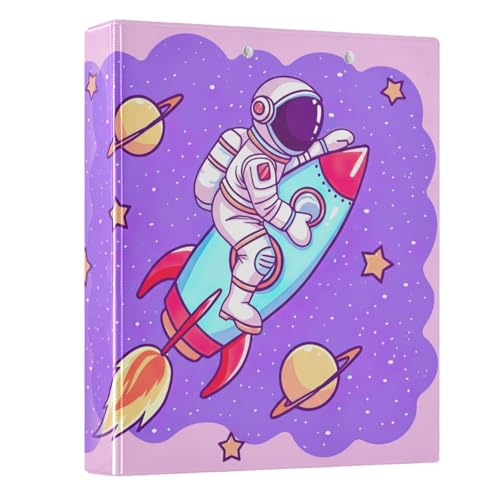Niedlicher Astronauten-Ordner mit 3 Ringen, 3,8 cm, Notizbuchordner mit rutschfestem Clip, Drei-Ringbuch, dekorativ für Arbeit, Schule, Büro, 1 Stück von CHIFIGNO