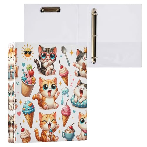 Niedlicher Ordner mit drei Ringen, 3,8 cm, 3 Ringbücher mit 3 Innentaschen, einfaches Ordner, Notizbuch für Schule, Büro, Zuhause, verspielte Katzen, 1 Packung Niedlicher Ordner mit drei Ringen, 3,8 cm, 3 Ringbücher mit 3 Innentaschen, einfaches Ordner, Notizbuch für Schule, Büro, Zuhause, verspielte Katzen, 1 Packung von CHIFIGNO