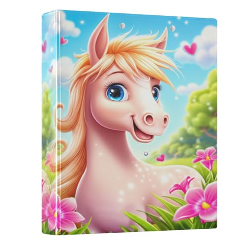 Niedliches Cartoon-Pferd, 3,8 cm, 3-Ringbuch, vielseitige Ordner für 200 Blatt, Drei-Ringbuch, dekorativ für Arbeit, Schule, Büro, 1 Packung von CHIFIGNO