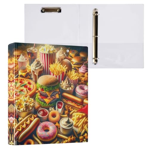 Ordner mit 3 Ringen, 3,8 cm, Junk Food, Fest, Burger, Pizza, dekorativ, niedlich, 3 Ringordner mit 3 Innentaschen, langlebige Basisordner für Schule, Büro, Zuhause, 1 Stück Ordner mit 3 Ringen, 3,8 cm, Junk Food, Fest, Burger, Pizza, dekorativ, niedlich, 3 Ringordner mit 3 Innentaschen, langlebige Basisordner für Schule, Büro, Zuhause, 1 Stück von CHIFIGNO