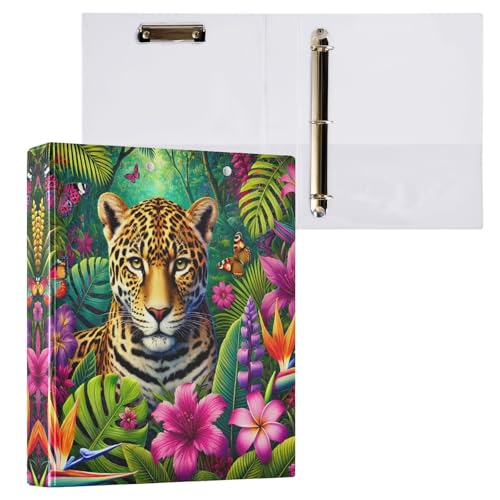 Ordner mit 3 Ringen, 3,8 cm, Leopardenmuster, tropische Blätter, Blumen, Schmetterlinge, dekoratives Drei-Ringbuch mit 3 Innentaschen, langlebige Basisordner für Arbeit, Schule, Büro, 1 Packung Ordner mit 3 Ringen, 3,8 cm, Leopardenmuster, tropische Blätter, Blumen, Schmetterlinge, dekoratives Drei-Ringbuch mit 3 Innentaschen, langlebige Basisordner für Arbeit, Schule, Büro, 1 Packung von CHIFIGNO