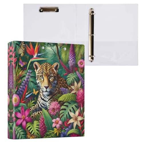 Ordner mit 3 Ringen, Leopardenmuster, tropische Blätter, Blumen, Schmetterlinge, 3,8 cm, runder Ringordner mit 3 Innentaschen, D-Ringbuch für Schule, Büro, Zuhause, 1 Stück Ordner mit 3 Ringen, Leopardenmuster, tropische Blätter, Blumen, Schmetterlinge, 3,8 cm, runder Ringordner mit 3 Innentaschen, D-Ringbuch für Schule, Büro, Zuhause, 1 Stück von CHIFIGNO