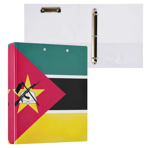 Ordner mit 3 Ringen in Mosambik-Flagge, 3,8 cm, dekorativer Drei-Ringordner mit rutschfestem Metallclip, D-Ringbuch für Arbeit, Schule, Büro, 1 Stück von CHIFIGNO