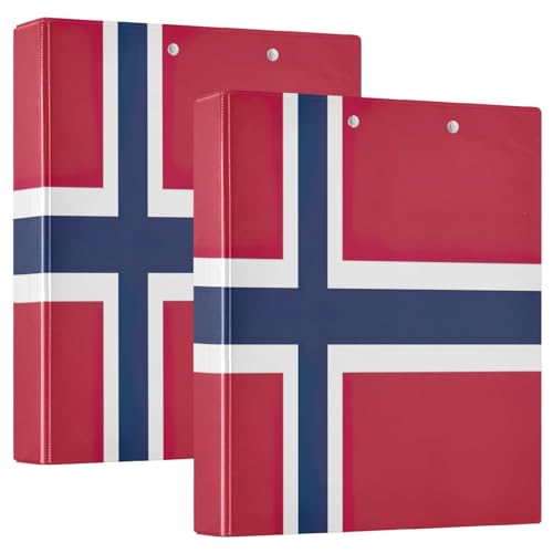 Ordner mit Norwegen-Flagge, 3,8 cm, 3 Ringe, Notizbuch, hält 200 Blatt, dekorativ, niedlich, Drei-Ringbuch für Arbeit, Schule, Büro, 2 Stück von CHIFIGNO