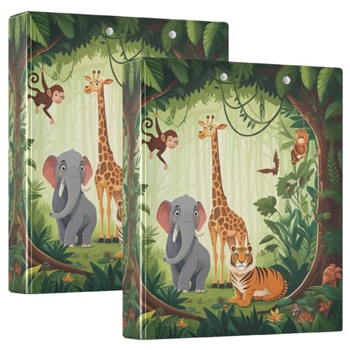 Ordner mit niedlichem Tieraffe, Giraffe, Grün, 3,8 cm, 3 Ringe, dekorativ, niedliches Drei-Ringbuch mit Anti-Rutsch-Clip, Basisbuch, Notizbuch für Schulbedarf, 2 Stück von CHIFIGNO