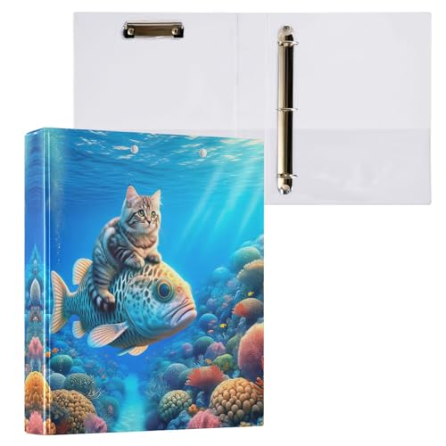 Ordner mit niedlicher Katze, die einen Fisch reitet, 3,8 cm, 3 Ringe mit rutschfestem Metallclip, dekorativer niedlicher Ordner, langlebige Basisordner für Schulbedarf, 1 Packung Ordner mit niedlicher Katze, die einen Fisch reitet, 3,8 cm, 3 Ringe mit rutschfestem Metallclip, dekorativer niedlicher Ordner, langlebige Basisordner für Schulbedarf, 1 Packung von CHIFIGNO