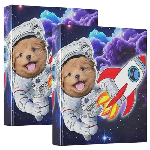 Ordner mit süßem Astronautenhund, 3,8 cm, 3 Ringe, D-Ringbücher für 200 Blatt, niedlicher Ordner, drei Ringe für Schule, Bürobedarf, 2 Stück von CHIFIGNO